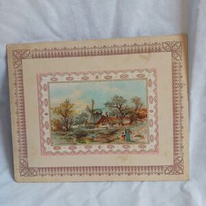 Antique Victorian Card Farm Windmill Peasants Embellished Cardstock
